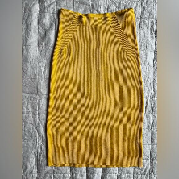 Mara Hoffman Organic Cotton Stretchy Yellow Susan Rib Knit Pencil Midi Skirt -XL - Picture 1 of 8